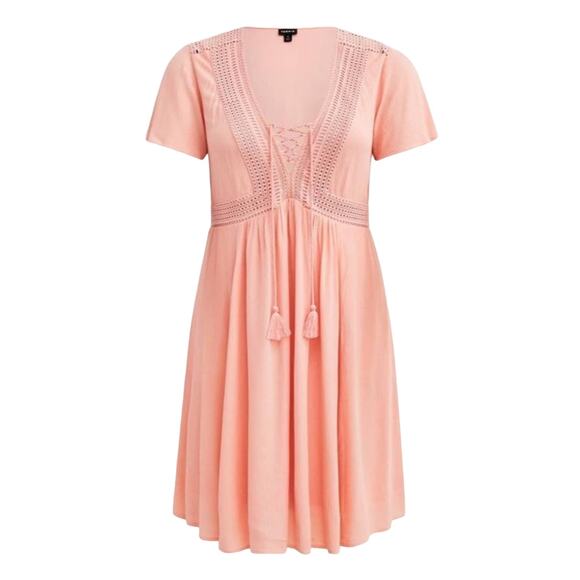 Torrid Peach Mini Gauze Lace-Up Skater Mini Spring Dress Size 1X NWT - Picture 1 of 8